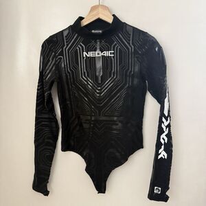 NEO4iC Body Suit Futuristic Cyber Streetwear Cerebral Long Sleeve Black Medium
